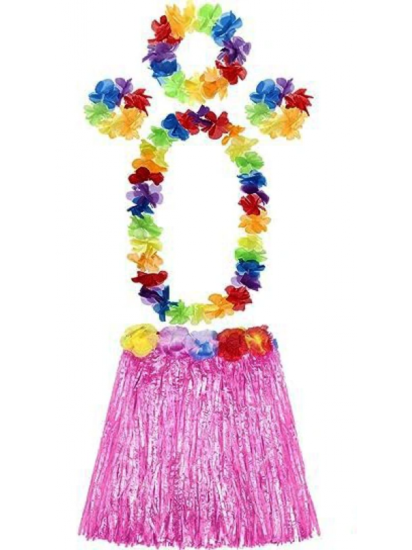 Yetişkin Ve Çocuk Uyumlu Luau Aloha Hawaii Pembe Etek Ve Renkli Kolye Ta&hellip;