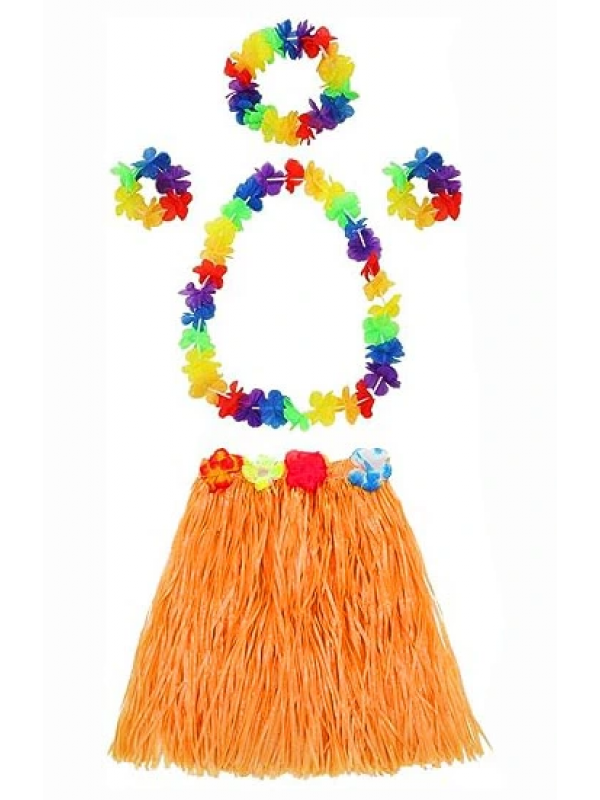 Yetişkin Ve Çocuk Uyumlu Luau Aloha Hawaii Turuncu Etek Ve Renkli Kolye &hellip;