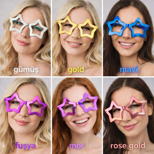 Yıldız Şekilli Parti Gözlüğü 12 Adet – 6 Renk ( Camsız ) Yıldız Şekilli Parti Gözlüğü 12 Adet – 6 Renk ( Camsız )