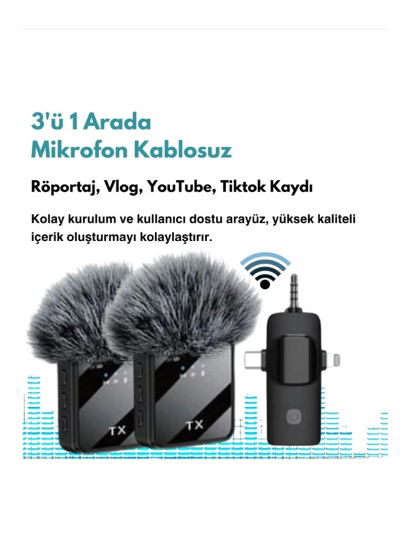 Yüksek Kalite Profesyonel 3 In 1 Kablosuz Taşınabilir Yaka Mikrofonu T�&hellip;