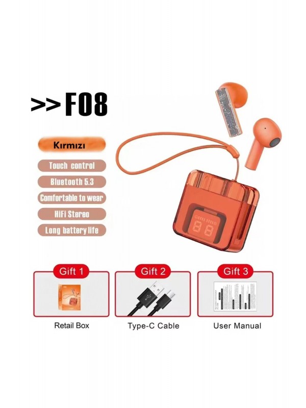 LRZ02 F08 Dijital Şarj Göstergeli TWS Bluetooth Kulaklık - Kırmızı&hellip;