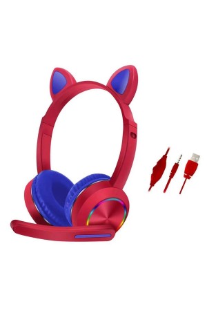 LRZ02 AKZ020 Kafa Üstü Işıklı Kedi Kulaklık - Kırmız