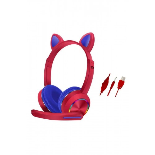 LRZ02 AKZ020 Kafa Üstü Işıklı Kedi Kulaklık - Kırmızı LRZ02 AKZ020 Kafa Üstü Işıklı Kedi Kulaklık - Kırmızı