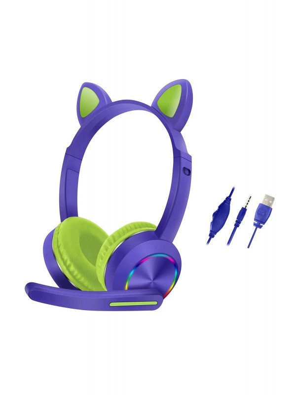 LRZ02 AKZ020 Kafa Üstü Işıklı Kedi Kulaklık - Mor&hellip;