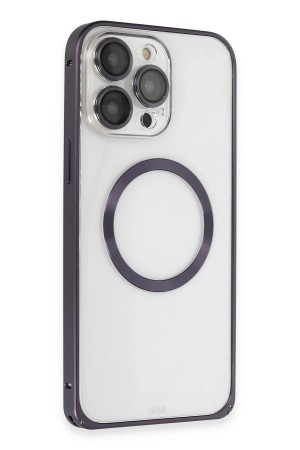 LRZ02 iPhone 14 Pro Kılıf Metal Bumper Magneticsafe Kapak - Derin Mor&hellip;