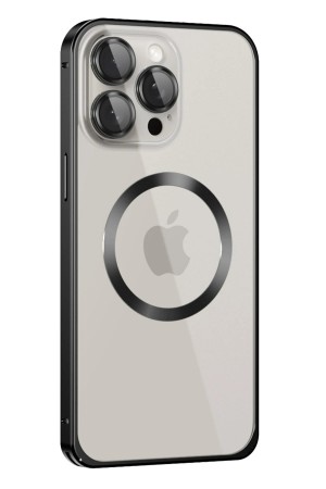 LRZ02 iPhone 15 Pro Max Kılıf Metal Bumper Magneticsafe Kapak - Siyah&hellip;
