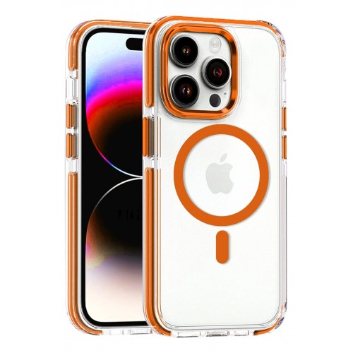 LRZ02 iPhone 15 Pro Max Bella Magsafe Kapak - Turuncu
