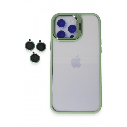LRZ02 iPhone 14 Pro Kılıf Roblox Lens Standlı Kapak - Yeşil