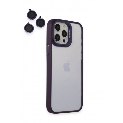LRZ02 iPhone 14 Pro Kılıf Roblox Lens Standlı Kapak - Mor