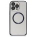 LRZ02 iPhone 15 Pro Kılıf Metal Bumper Magneticsafe Kapak - Lacivert
