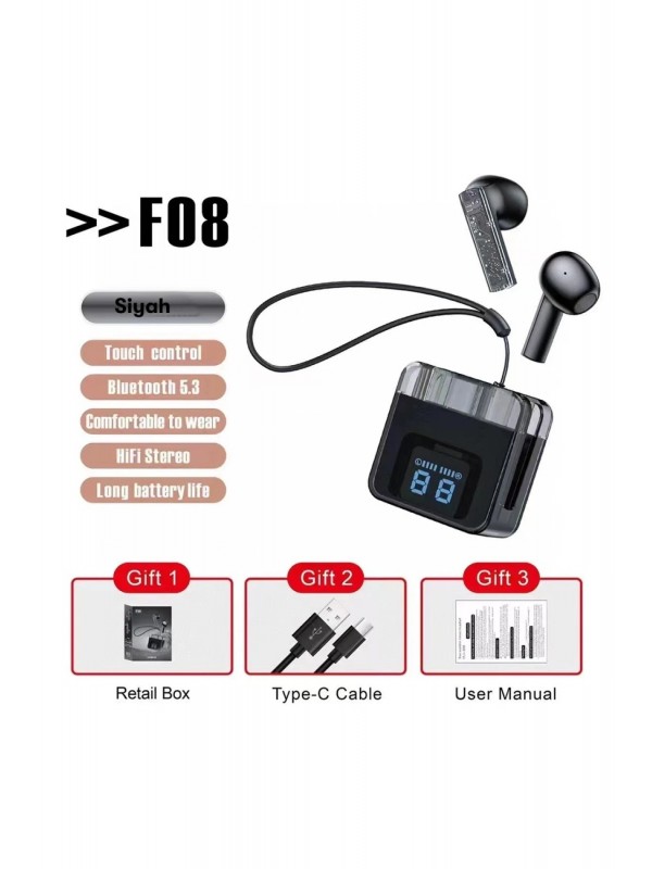 LRZ02 F08 Dijital Şarj Göstergeli TWS Bluetooth Kulaklık - Siyah&hellip;