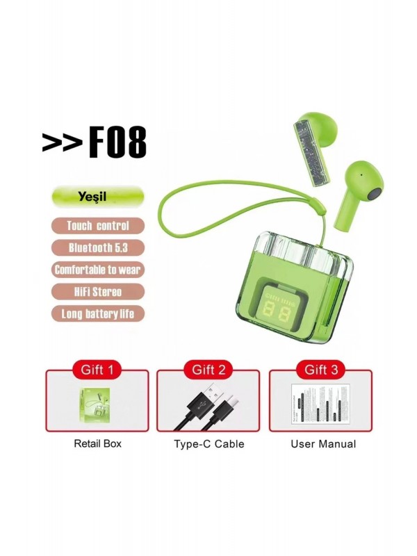 LRZ02 F08 Dijital Şarj Göstergeli TWS Bluetooth Kulaklık - Yeşil&hellip;