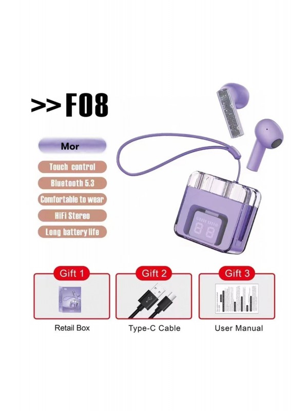 LRZ02 F08 Dijital Şarj Göstergeli TWS Bluetooth Kulaklık - Mor&hellip;
