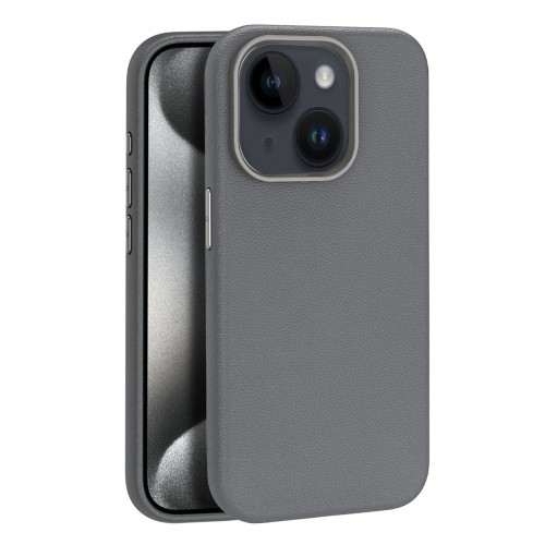 LRZ02 iPhone 15 Kılıf Wonder Deri Magsafe Kapak - Titan Gri