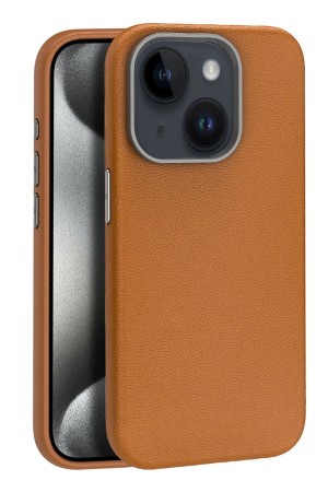 LRZ02 iPhone 15 Kılıf Wonder Deri Magsafe Kapak - Kahverengi&hellip;