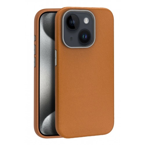 LRZ02 iPhone 15 Kılıf Wonder Deri Magsafe Kapak - Kahverengi