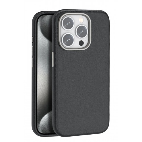 LRZ02 iPhone 15 Pro Kılıf Wonder Deri Magsafe Kapak - Siyah