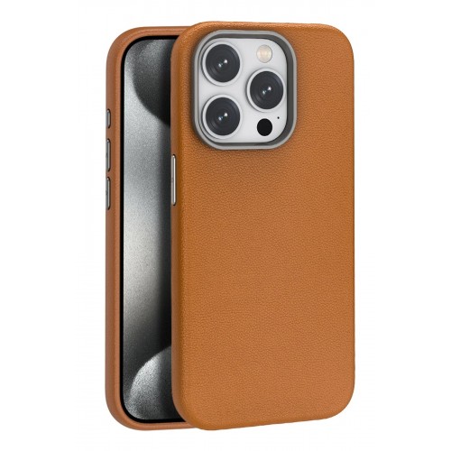 LRZ02 iPhone 15 Pro Max Kılıf Wonder Deri Magsafe Kapak - Kahverengi