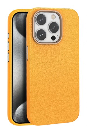 LRZ02 iPhone 15 Pro Max Kılıf Wonder Deri Magsafe Kapak - Turuncu&hellip;