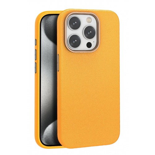 LRZ02 iPhone 15 Pro Max Kılıf Wonder Deri Magsafe Kapak - Turuncu