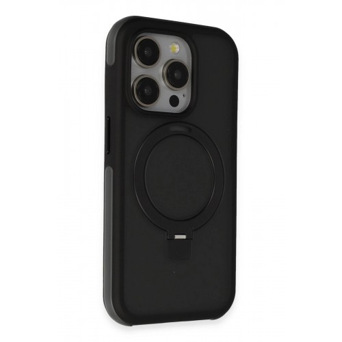 LRZ02 iPhone 15 Pro Max Zorda Airbag Magsafe Standlı Kapak - Siyah