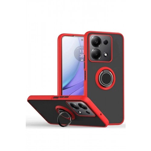 LRZ02 Xiaomi Redmi Note 13 Pro 4G Montreal Yüzüklü Silikon Kapak - Kırmızı