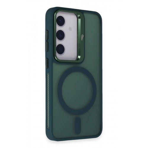 LRZ02 Samsung Galaxy S24 Flet Lens Magsafe Kapak - Koyu Yeşil