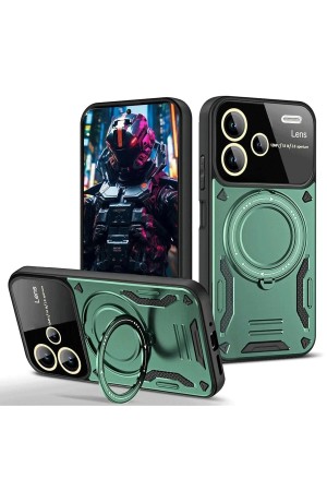 LRZ02 Xiaomi Redmi Note 13 Pro Plus Joy Lens Standlı Kapak - Koyu Yeşil&hellip;