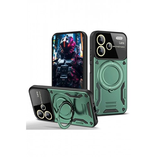 LRZ02 Xiaomi Redmi Note 13 Pro Plus Joy Lens Standlı Kapak - Koyu Yeşil