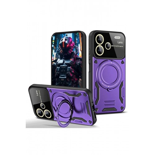 LRZ02 Xiaomi Redmi Note 13 Pro Plus Joy Lens Standlı Kapak - Mor