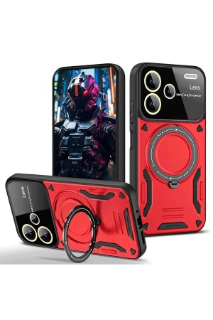 LRZ02 Xiaomi Redmi Note 13 Pro Plus Joy Lens Standlı Kapak - Kırmızı&hellip;