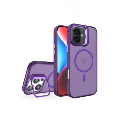 LRZ02 iPhone 16 Flet Lens Magsafe Kapak - Derin Mor