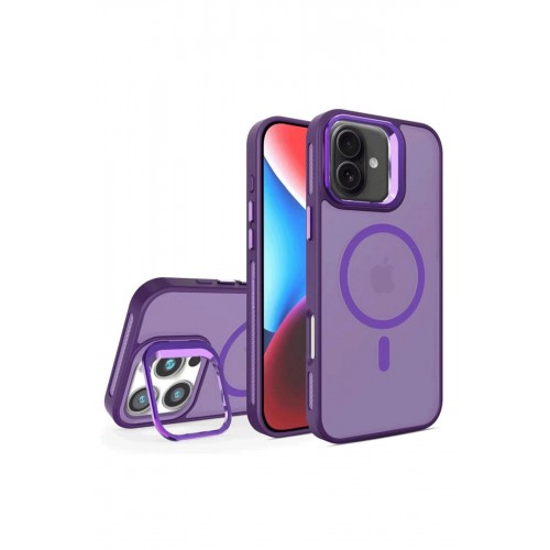 LRZ02 iPhone 16 Plus Flet Lens Magsafe Kapak - Derin Mor