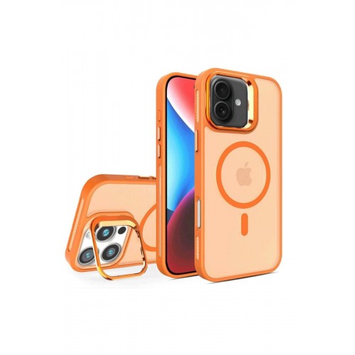 LRZ02 iPhone 16 Plus Flet Lens Magsafe Kapak - Turuncu