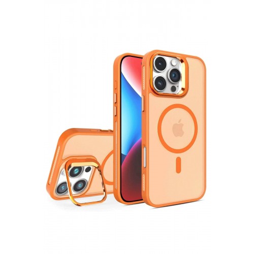 LRZ02 iPhone 16 Pro Max Flet Lens Magsafe Kapak - Turuncu