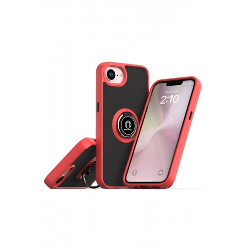 LRZ02 iPhone 16E Kılıf Montreal Yüzüklü Silikon Kapak - Kırmızı