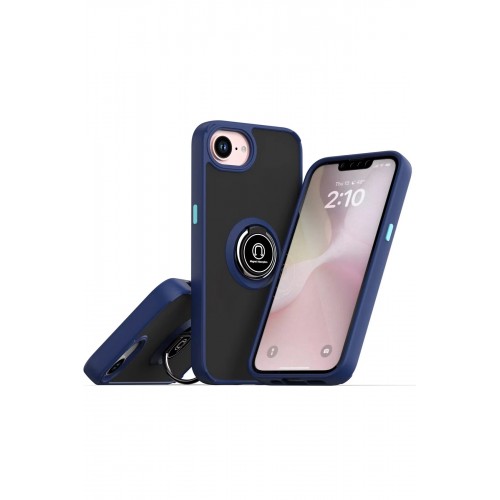 LRZ02 iPhone 16E Kılıf Montreal Yüzüklü Silikon Kapak - Lacivert