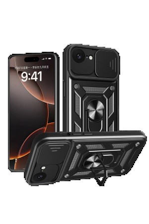 LRZ02 iPhone 16E Kılıf Pars Lens Yüzüklü Silikon - Siyah&hellip;