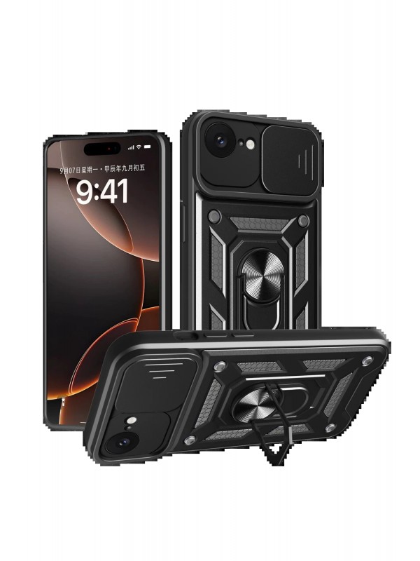 LRZ02 iPhone 16E Kılıf Pars Lens Yüzüklü Silikon - Siyah&hellip;