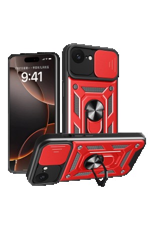 LRZ02 iPhone 16E Kılıf Pars Lens Yüzüklü Silikon - Kırmızı&hellip;