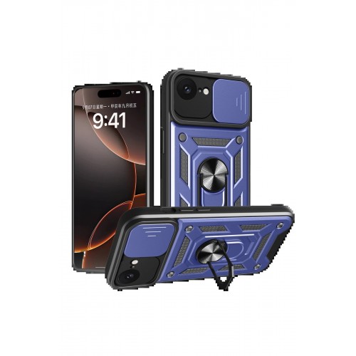 LRZ02 iPhone 16E Kılıf Pars Lens Yüzüklü Silikon - Lacivert