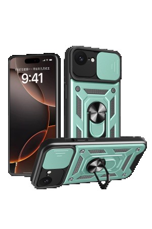 LRZ02 iPhone 16E Kılıf Pars Lens Yüzüklü Silikon - Yeşil&hellip;