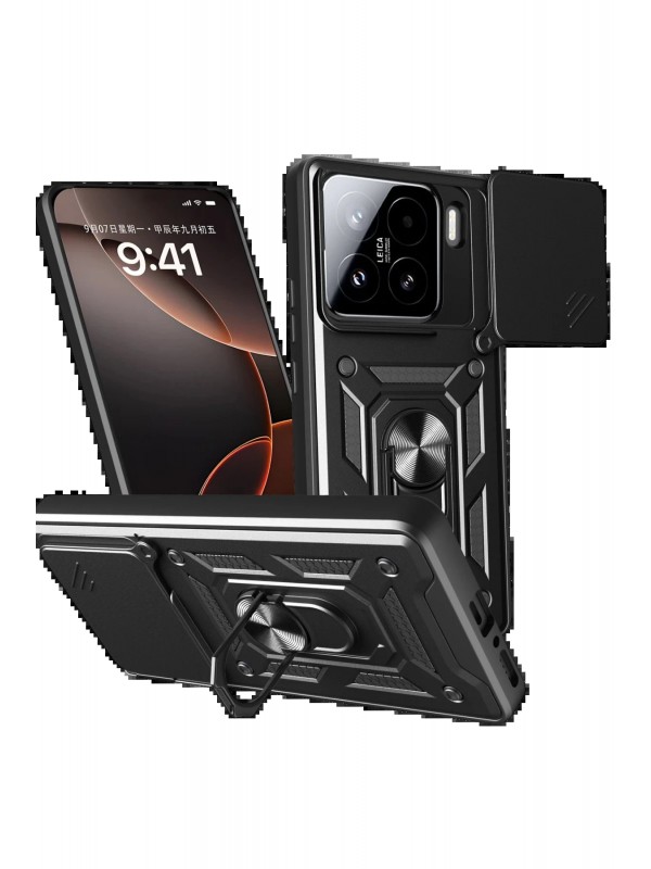 LRZ02 Xiaomi Mi 15 Kılıf Pars Lens Yüzüklü Silikon - Siyah&hellip;