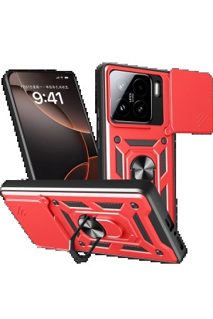 LRZ02 Xiaomi Mi 15 Kılıf Pars Lens Yüzüklü Silikon - Kırmızı&hellip;