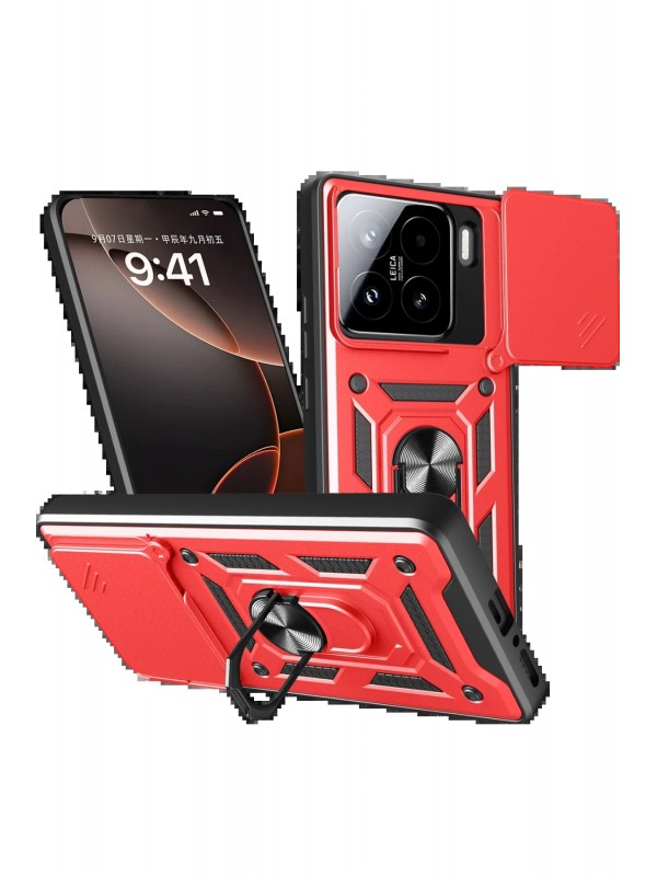 LRZ02 Xiaomi Mi 15 Kılıf Pars Lens Yüzüklü Silikon - Kırmızı&hellip;