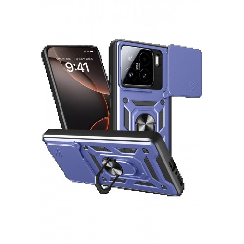 LRZ02 Xiaomi Mi 15 Kılıf Pars Lens Yüzüklü Silikon - Lacivert