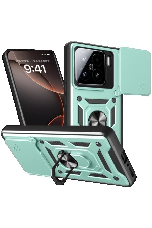 LRZ02 Xiaomi Mi 15 Kılıf Pars Lens Yüzüklü Silikon - Yeşil&hellip;