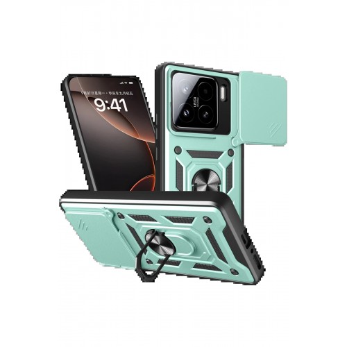 LRZ02 Xiaomi Mi 15 Kılıf Pars Lens Yüzüklü Silikon - Yeşil