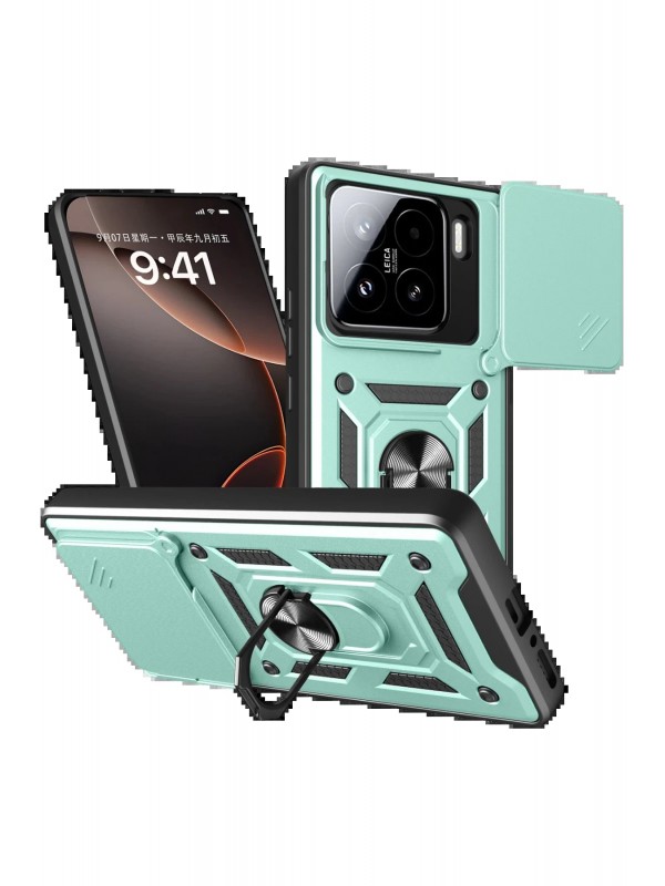 LRZ02 Xiaomi Mi 15 Kılıf Pars Lens Yüzüklü Silikon - Yeşil&hellip;