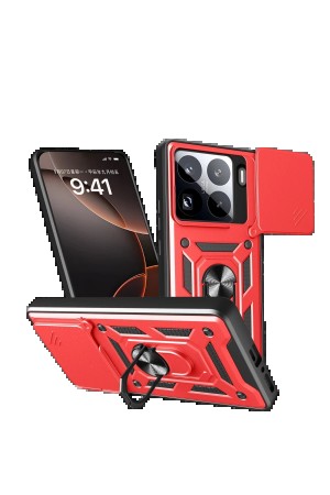 LRZ02 Xiaomi Mi 15 Pro Kılıf Pars Lens Yüzüklü Silikon - Kırmızı&hellip;